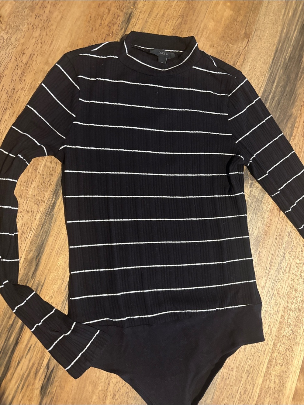 J. Crew Black Long-Sleeve Striped Bodysuit